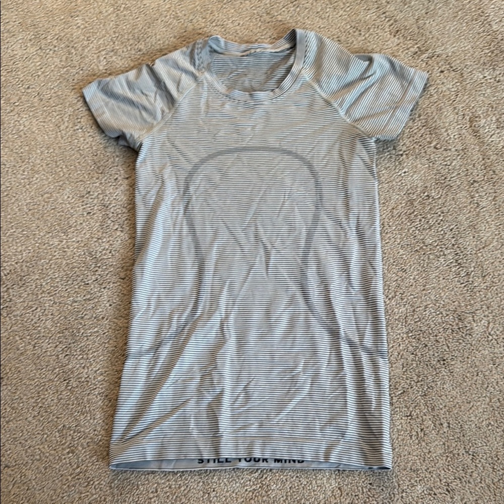 lululemon athletica Gray Striped Short Sleeve Tee